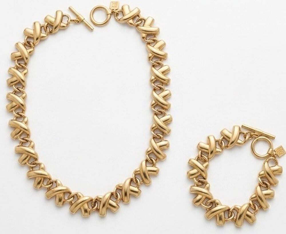 VtG Anne Klein Gold Tone X Link Hugs Necklace Bracelet Matching Set Runway